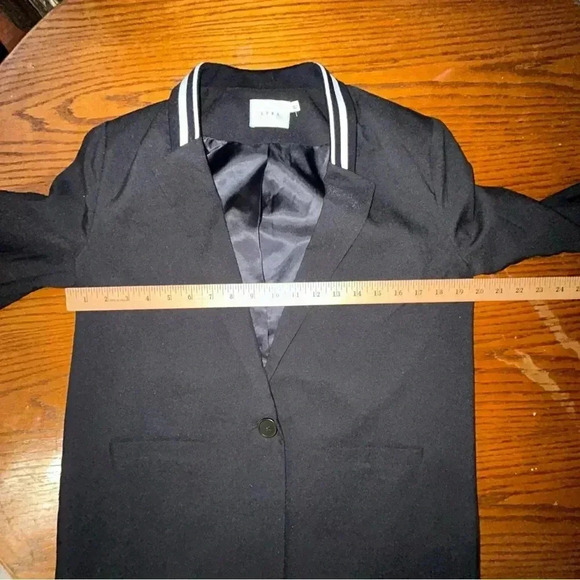 Lush Jacket Sz Small One Button Blazer Ruch Sleeves Black Stretch Stripe Collar - Picture 11 of 12